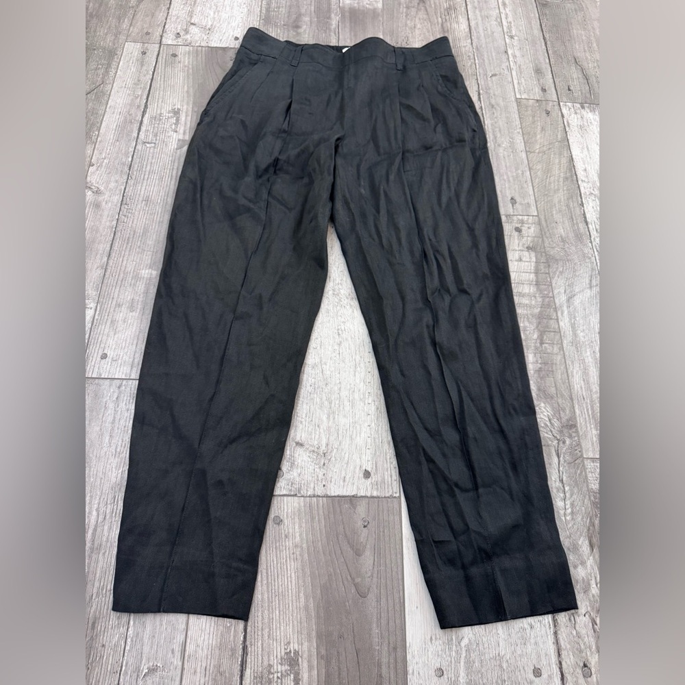 Vince Black Linen Viscose Pleated Front Tapered Pants Career Office 4 Pull On